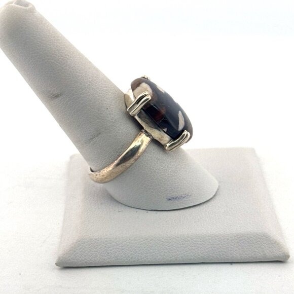 Estate Sterling Silver 925 Ring Fossil Coral Oval Cabochon Size 9, 6.7g TGGC Mar - Picture 3 of 9